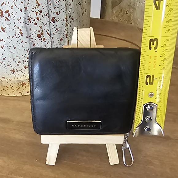 Black Leather Burberry Coin Purse with Key Chain:  - Picture 8 of 9